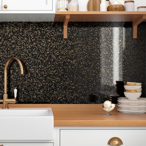 Black and Gold Granite Contact Paper for Countertops Peel and Stick Countertop Covers Waterproof Removable Marble Wallpaper for Kitchen Bathroom Counter Tops Desk Cabinets Vinyl Wrap