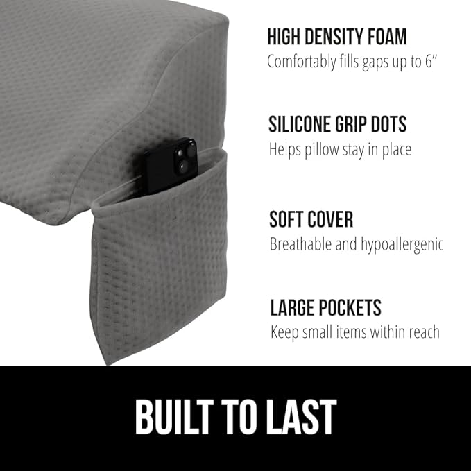Gorilla Grip Headboard Gap Pillow and Bed Sheet Straps, Headboard Gap Pillow Size Full Gray, Dense Foam Wedge, Sheet Fasteners 4 Pack Black, Adjustable Elastic with Metal Clips, 2 Item Bundle