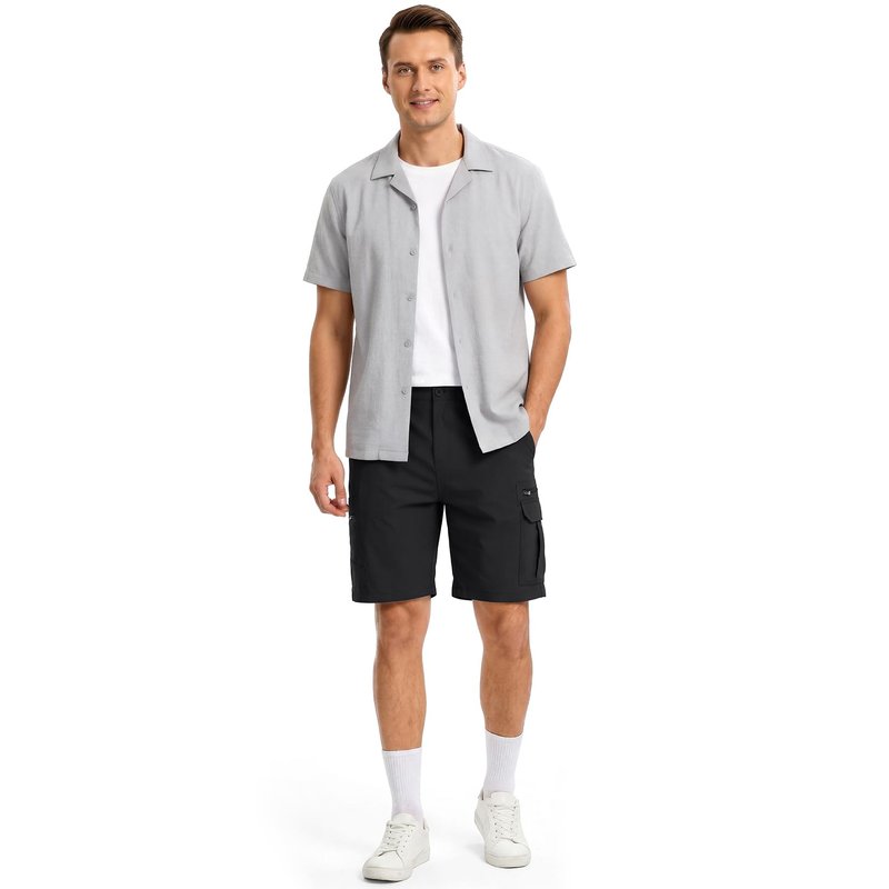 Jessie Kidden Mens Outdoor Casual Expandable Waist Lightweight Water Resistant Quick Dry Fishing Hiking Shorts #6222-Black,42