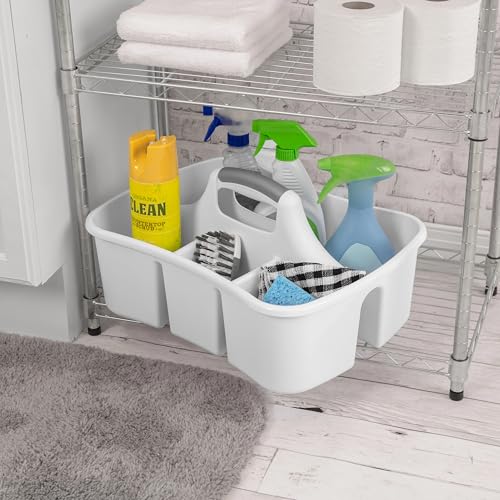 Divided Caddy, Easy Carry Handle, Handy Plastic Utility Storage, White - Multi-Compartment, Durable for Bathroom, Kitchen, Office & Craft Supplies