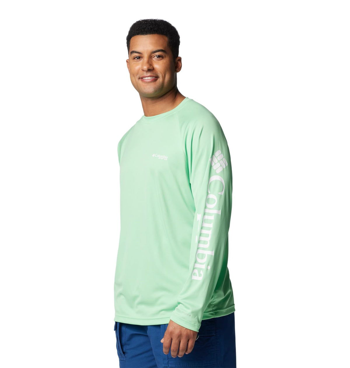 Columbia Men's Terminal Tackle Long Sleeve Fishing Shirt, Ocean Mint/White Logo, 3X Tall
