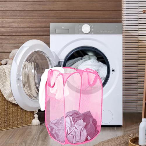 Pop Up Laundry Hamper Reinforced Collapsible Laundry Basket Foldable Clothes Hamper for Home, Dorm Room, Travel, Cruise, Pink - color: Pink