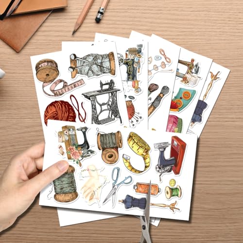 Sewing Tailoring Themed Vinyl Stickers Pack 50pcs for Scrapbooking Journals Crafting DIY Projects Enthusiasts and Crafters Bedroom Water Bottles Laptop Kids Teens Adults