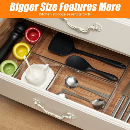 Criusia 6 Pcs Large Size Clear Drawer Organizer Set, Acrylic Non Slip Non Cracking Kitchen Drawer Storage Tray Divider, Multifunctional Storage for Cosmetics, Bathroom, Tools, Kitchen and Office - size: 6 PACK