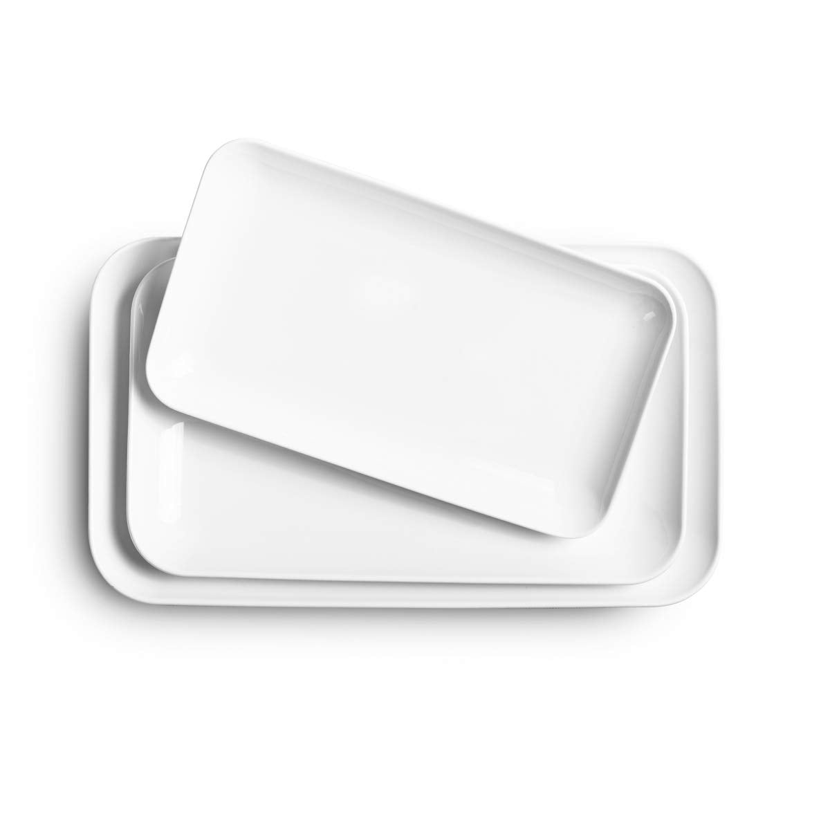 DELLING Large Serving Platter Set of 3, 16/14/12 Inch Porcelain Serving Trays for Party - Black Ceramic Rectangular Platters for Entertaining,Platter for Thanksgiving Christmas, Dishwasher Oven Safe