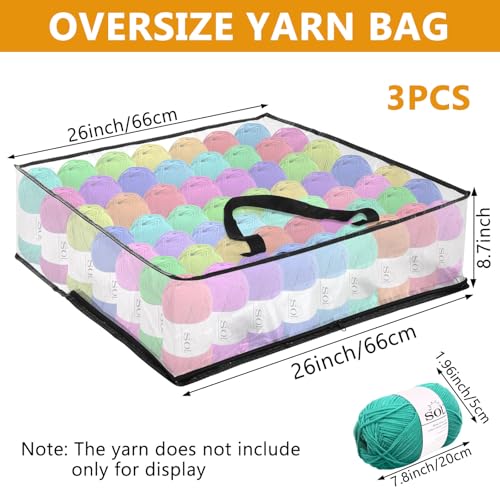 XL Yarn Storage Organizer 3 Bags, Oversized Yarn Organizer Moving Bag with Handle & Zipper, Closet/Under-Bed Storage Solutions for Knitting, Crochetfor, Sweater & Blanket Packing (26x26x8.7“, 3 Pcs)
