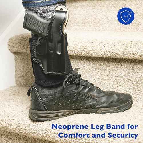 DeSantis Die Hard Ankle Rig - Concealed Carry Ankle Holster, Leather Lined Holster with Thumb Break, Neoprene Leg Band, Compatible with Glock 26, 27, 33 - Right-Hand Draw, Black