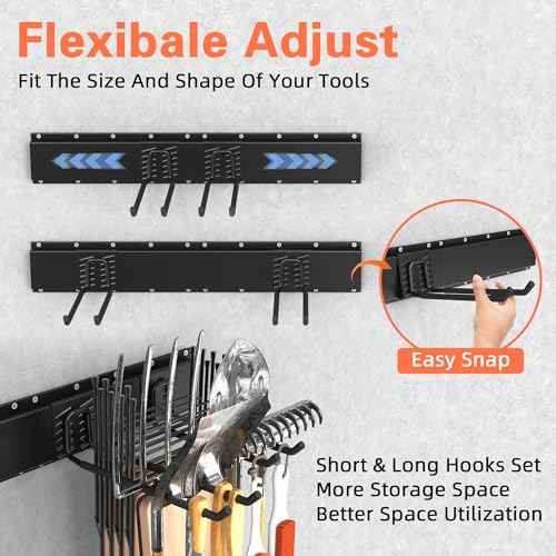 Garage Storage Organization Wall Mount Garden Tool Organizer 32 Inch, 330lbs Adjustable Heavy Duty Metal Hooks, Garage Storage System for Tools, Bikes & Sports Gear Father's Day Gift