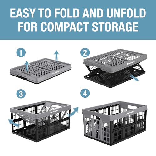CleverMade Collapsible Utility Crates, Stone, 3-Pack, 45L/11 Gal, 66 lbs Capacity, Stackable, Space-Saving - color: Stone, size: 45L - 3 Pack