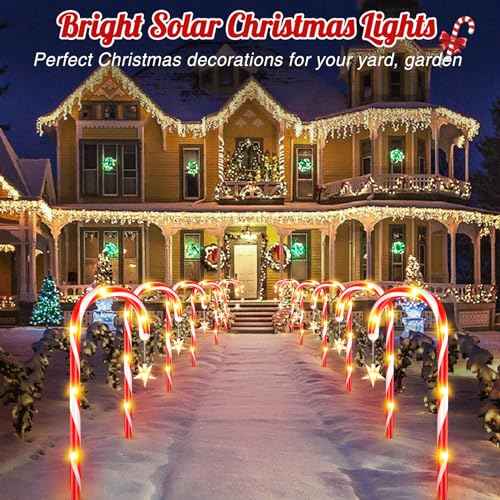 Christmas Decorations Outdoor, 24 Pack Solar Candy Cane Lights Christmas Yard Decorations with 10 Modes and Bright 144 LED, 28ft Longer Waterproof Candy Cane Pathway Lights Xmas Gift