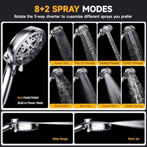 Dual Filtered Shower Head with Magnetic Handheld - 8'' Square Rain Shower Head High Pressure with Handheld Combo, 8+2-Spray Magnetic Detachable Showerhead with Power Jets, Chrome
