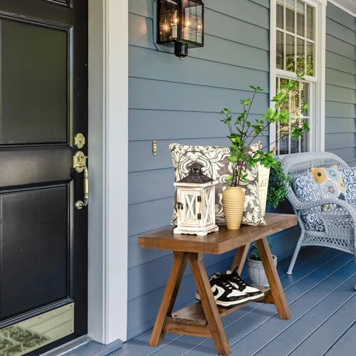 Wnutrees Farmhouse Wood Bench, Rustic Indoor Storage Bench for Entryway, Living Room, Dining Room, Solid Wood Construction, Original Wood - size: 30" wood bench