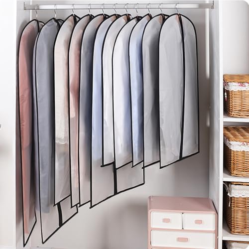 Extra Long Dress Garment Bags 60in Clear Hanging Lightweight Breathable Dust Proof Cover with Study Full Zipper for Storage Clothes and Travel Pack of 6 - size: 6pcs 24'' x 60''