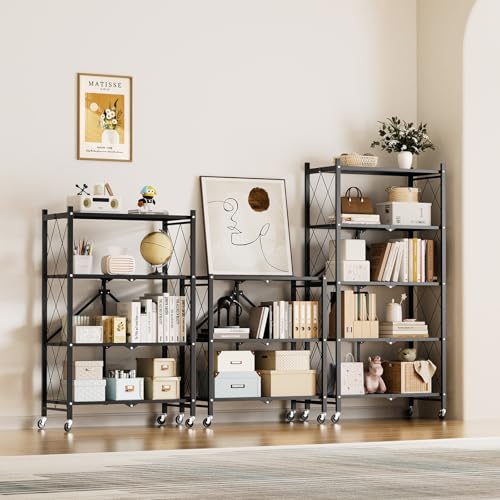 Simple Deluxe 4-Tier Folding Storage Shelves, 27.95" W x 14.96" D x 49.61" H Foldable Shelving Unit, 1000 Lbs Loading Capacity, Black - color: Black, size: 4-Tier, 28"W x 15"D x 49"H