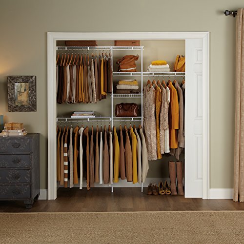 Rubbermaid Full Closet Organization Shelf System, Direct Wall Mount, Adjustable from 6.5-8 ft, Mounting Hardware Kit Included, White, Wire Shelving Organization for Home/Laundry/Mudroom/Pantry/Linen - size: 6.5'-8' Lengths, style: Full Closet Kit
