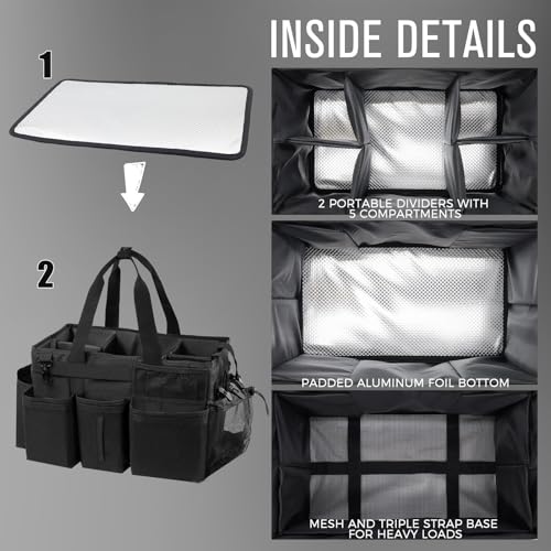 SCAVATA Wearable Cleaning Caddy Organizer with Handle & Shoulder Straps for Housekeepers, Under Sink & Car Cleaning Tool Organizer Bag with 4 Foldable Dividers (Black) - color: Black