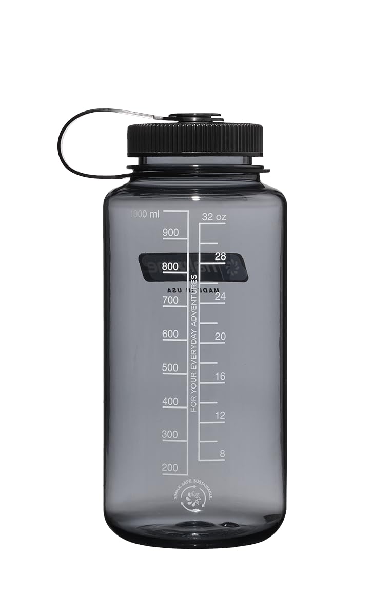 Nalgene Tritan Water Bottle 32 OZ Wide Mouth | BPA-Free | For Camping | Leak-Proof | Gray w/ Black Lid | Pack of 6