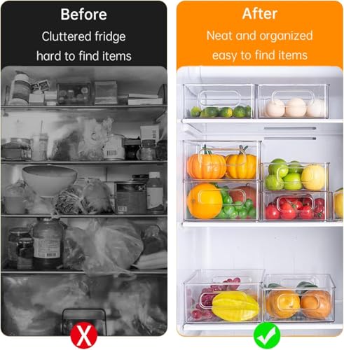 7 Pack Refrigerator Organizer Bins, 4 Sizes Stackable Clear Pantry Storage Bins with Handles for Fridge, Freezer, Shelves, Drawer, Bins, Snack Organizer for Home & Kitchen - size: 7 Pack