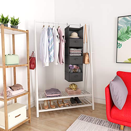 MAX Houser 6 Tier Shelf Hanging Closet Organizer, Closet Hanging Shelf with 2 Sturdy Hooks for Storage, Foldable (Grey-D3) - color: Grey-d3