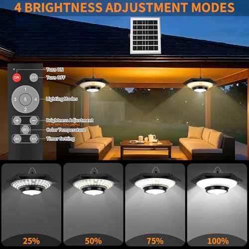 Solar Shed Light, Solar Hanging Pendant Lights with Remote Control Outdoor Indoor for Chicken Coops Sheds Barns