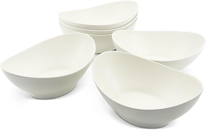 Oval Salad Bowls 34oz, Bamboo Fiber Serving Bowls Set of 6, Individual Salad Bowls for Kitchen Eating Restaurant, Deep Soup Bowls for Salad,Fruit,Pasta,Vegetable, Dishwasher Safe, Matte White