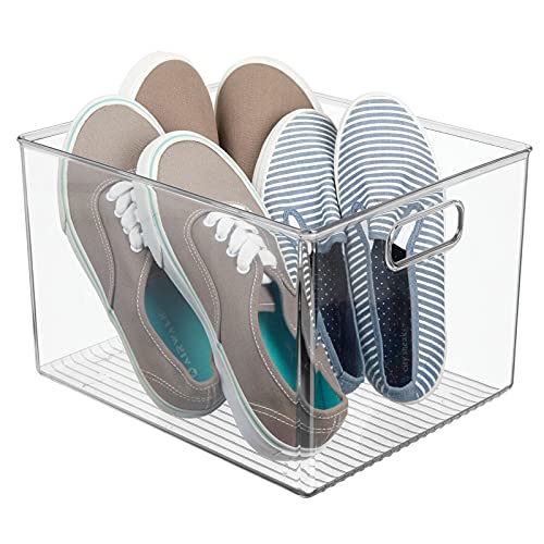 mDesign Large Plastic Storage Organizer Container Bin, Closet Organization for Hallway, Bedroom, Linen, Coat, and Entryway - Holds Clothing, Blankets, and Accessories, Ligne Collection, 2 Pack, Clear - size: 12 x 10 x 8 (Pack of 2)