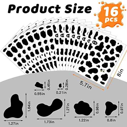 600Pcs Cow Print Stickers, Self-Adhesive Wall Decals Vinyl Print, Black Waterproof Animal Stickers for Cow Themed Bathroom, Nursery, Bedroom and Living Room Wall Decor