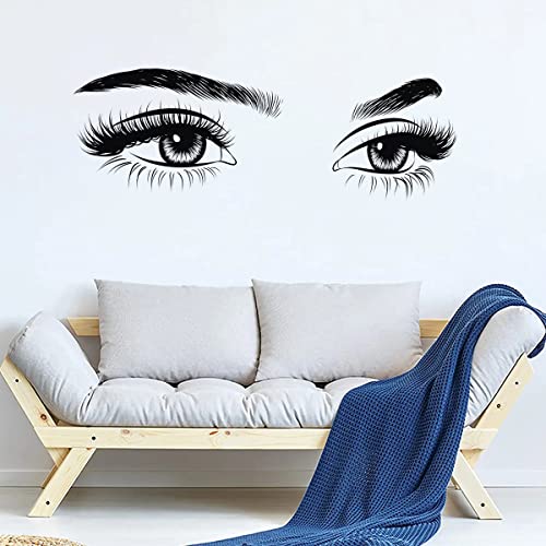 2 Pieces Black Woman Eyes Wall Stickers DIY Eyelash Eyebrow Wall Decals for Living Room Girls Bedroom Office Beauty Salon Wall Decor