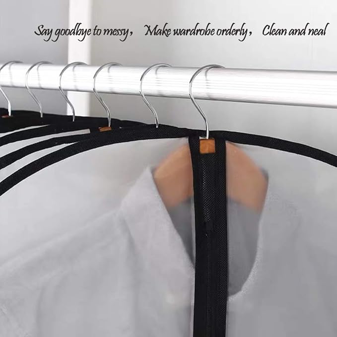 Garment Bags for Hanging Clothes Travel (Set of 12) Suit Bags for Closet Storage Closet Cover for Open Closet Clothes Storage Bag with Zipper for Suits, Jackets, Shirts (Black, 24'' x 40'')