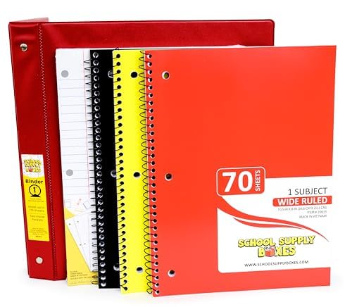 Elementary School Essentials Bundle | 1 Box - 91 Pieces per Box | School Supply Boxes - Back to School Essentials | Includes Binders, Folers, Notebooks, Filler Paper, Pencils, Notecards, Pens, & More