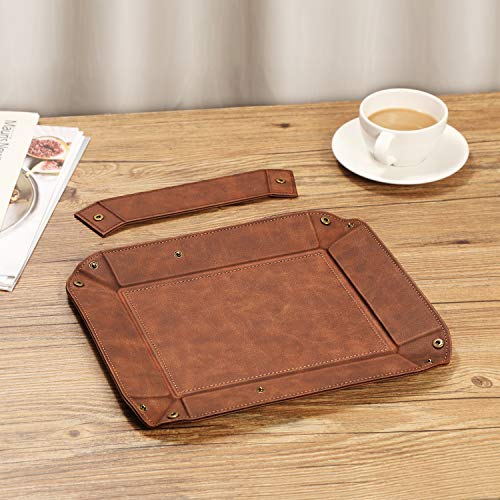 SITHON Valet Tray Desktop Storage Organizer, Removable 2 Compartments Catchall Tray Bedside Vanity Nightstand Caddy Holder Desk Storage Plate, Valentine's Day Gift, Brown - color: Brown