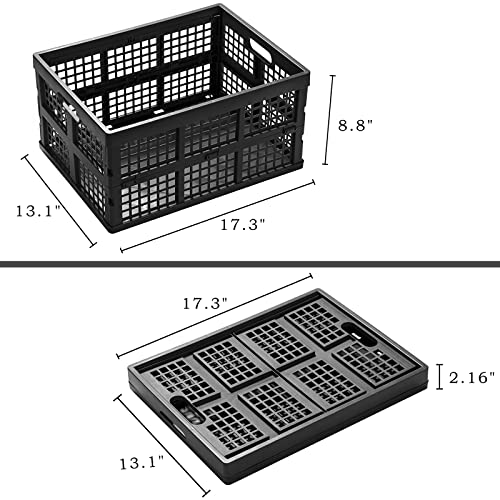 Eslite 34L Large Plastic Folding Storage Crates,Collapsible Crates for Storage,Pack of 3 (Black) - color: Black