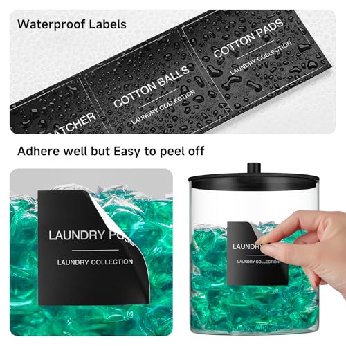 Glass Jars and Acrylic Dryer Sheet Holder, Laundry Pods Container with Bamboo Lid and 27 Labels, Powder Detergent Containers for Laundry Room Organization, Storage Jars Set (3 Pack, Black) - color: Black