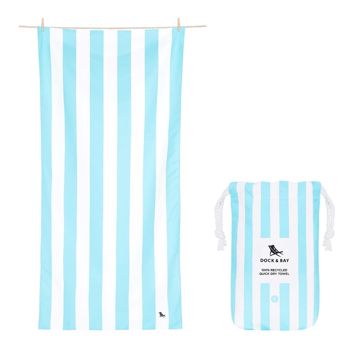 Dock & Bay Beach Towel - Quick Dry, Sand Free - Compact, Lightweight - 100% Recycled - Includes Bag - Cabana - Set of 6 - Large (160x90cm, 63x35)