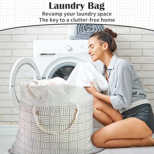 Canvas Laundry Bag 33"Wx 35"H, Thick Canvas Laundry Bag with Handles & Drawstring, Extra Large Heavy Duty Washable Basket Liner Hamper Liner Storage Sack (Geometry Grid) - color: Geometry Grid,1pc XL, size: XL 33"W x 35"H┃1 Pack