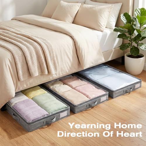 4 Pack Under Bed Storage, Below 4 Inches Underbed Storage Containers Low Profile No Sidewalls Foldable Shallow Storage Bins Organizer with Clear Lid and Zipper
