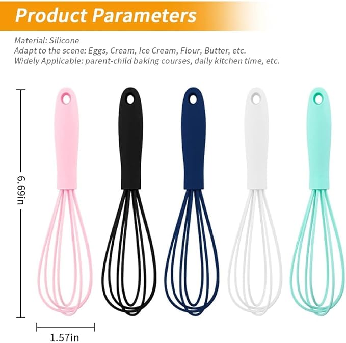 5 Pcs Silicone Mini Whisk,Stainless Steel Dough Small Whisk