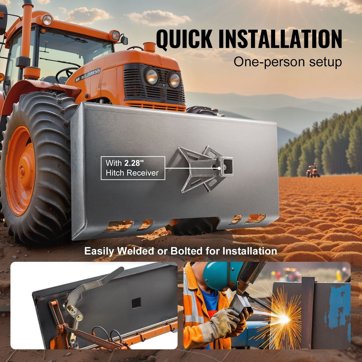 5/16" Skid Steer Attachment Plate, Skid Steer Mount Plate, Quick Attachment Loader Plate, with 2.28" Hitch Receiver, Compatible with Deere, Kubota, Bobcat, Mahindra Skid Steers and Tractors