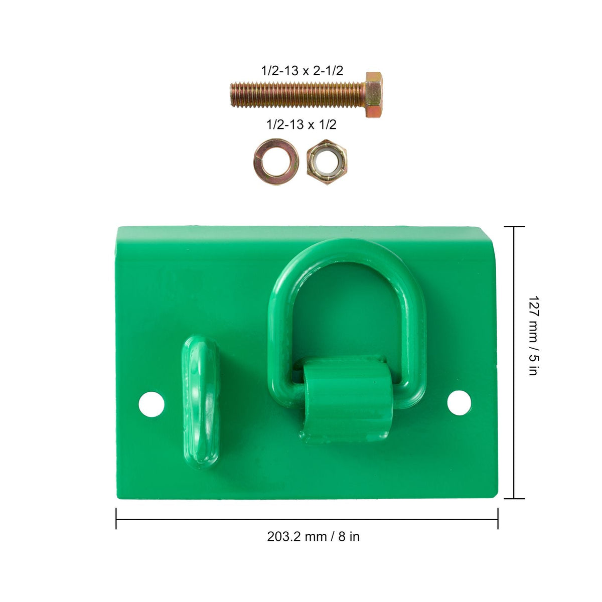 5/16" Tractor Bucket Hook with Tie Down Ring, Grade 70 Forged Steel 2 Pack Bolt-On Grab Hook with Back Plate Compatible for Tractor Bucket RV UTV Truck, Maximum Break Strength 12,000 lbs, Green