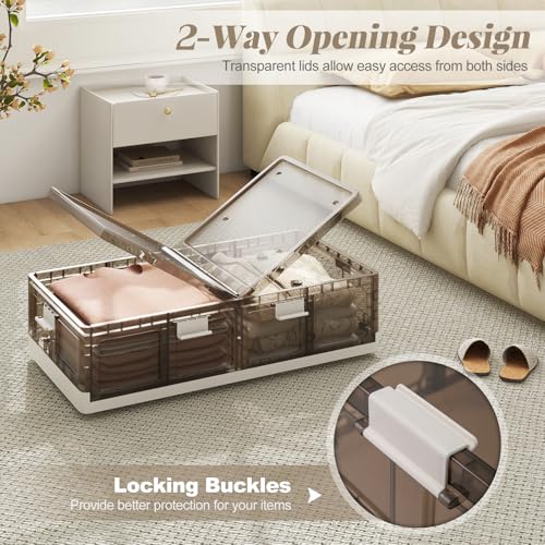 Giantex 26.5Gal Under Bed Storage Containers, 2 Pack Stackable Rolling Plastic Storage Boxes with Wheels & Lids, Clear Collapsible Storage Bins for Clothes, Shoes, Blankets