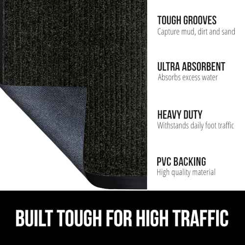GORILLA GRIP Traffic Guard Door Mat, Heavy Duty Welcome Mats, Commercial Office Space Doormat, Waterproof, Fade Resistant, Strong Rubber Backing, Low Profile, Shoe and Boot Scraper, 35x23, Jet Black