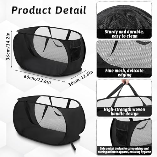 2 Pcs Mesh Popup Laundry Hampers, Opening Laundry Basket with Durable Handles, Breathable Dirty Clothes Hamper, Foldable Pop-up Mesh Hamper with a Small Side Pocket for Home, Laundring Room, Travel