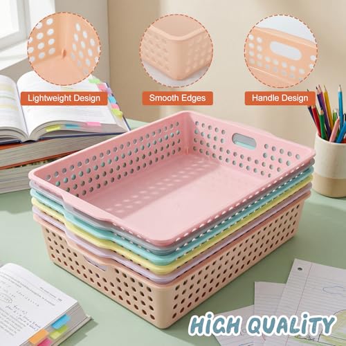 Tenceur 6 Pcs Turn in Trays Classroom, Stackable Tray for Classroom Plastic Storage Baskets Teacher Organizers for Library Drawers Office Desk (Classic,Pastel,13.5 x 10 x 3.1 Inches)