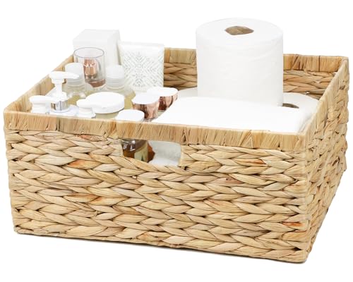 Jumbo Wicker Basket, Rectangular Wicker Baskets for Storage, Water Hyacinth Extra Large Storage Baskets, Shelf Basket with Built-in Handles-1 Pack - size: 16 ½"L x 13"W x 7 ½"H