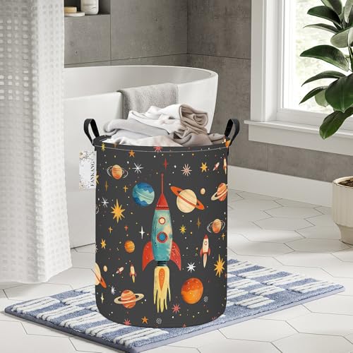 FANKANG Storage Basket, Nursery Hamper Canvas Laundry Basket Foldable with Waterproof PE Coating Large Storage Baskets for Kids Boys and Girls, Office, Bedroom, Clothes,Toys(Space rocket) - color: Space rocket