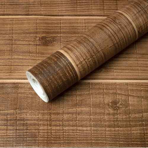 Hopeak Faux Wood Wallpaper Peel and Stick Self-Adhesive Vinyl Decorative Wallpaper Removable 17.5 x 118 Inches Dark Brown