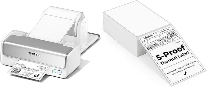 MUNBYN RW405B Thermal Label Printer+4"x6" Direct Thermal Labels