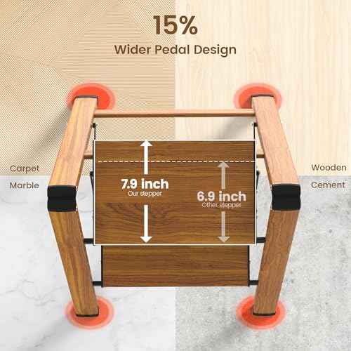 HBTower Step Ladder,Lightweight Aluminum Folding Step Stool with Anti-Slip Wide Pedal,330lbs Capacity Step Ladder for Household,Kitchen,Office - Woodgrain