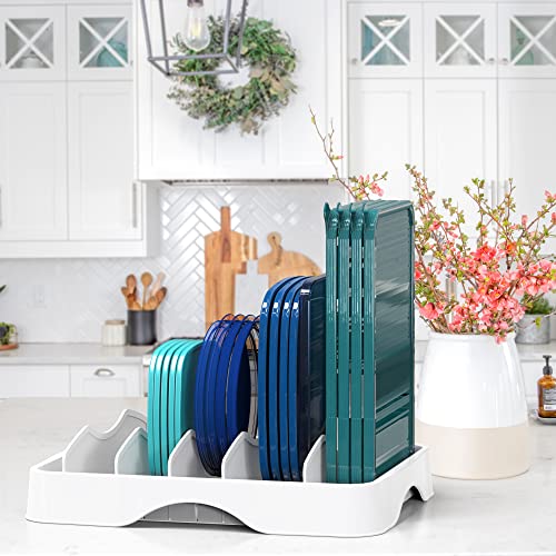 Simple Houseware Food Container Lids Storage Organizer with Adjustable Dividers, 13''x10'', White - size: Large - 13.25'' x 10.5''