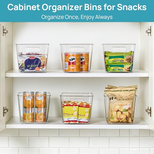 Vtopmart 6 Pack Clear Storage Bins, Pantry Cabinet Organizer Bins with Handle for Pantry Organizer and Storage, Plastic Bins for Fridge, Cabinet, Kitchen, Countertops, Cupboard, Freezer, Medium - size: M(10”L x 6”W x 5”H)